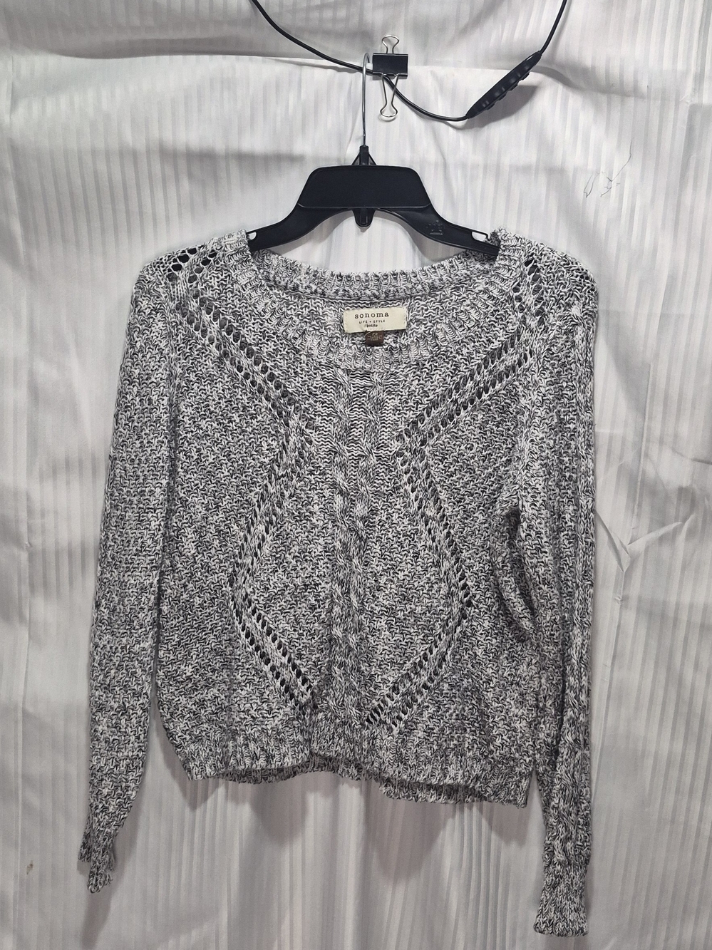 Sonoma Small Women's Gray Marled Cable-Knit Sweater